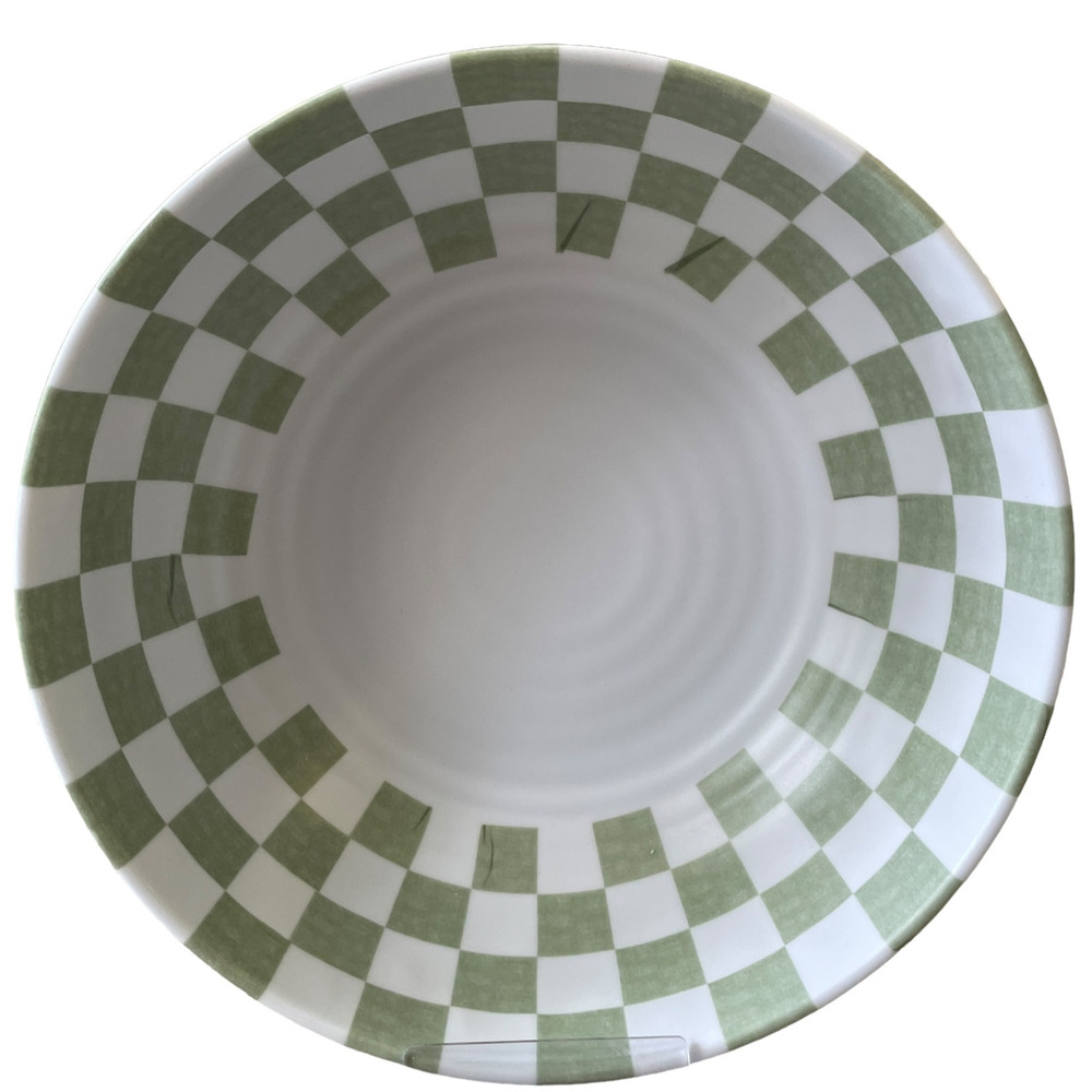 Sage Green Checkered Melamine Salad Bowls 8in Set of 3 C&C California Home NEW